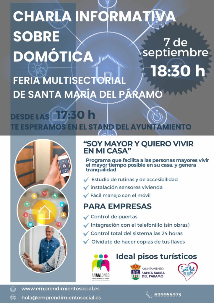 Cartel de la CHARLA INFORMATIVA SOBRE DOMOTICA en la Feria Multisectorial de Santa María del Páramo